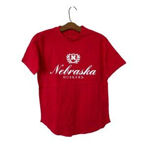 Pressbox Nebraska Huskers Graphic T Shirt Women Small Red Cotton College Tee NEW